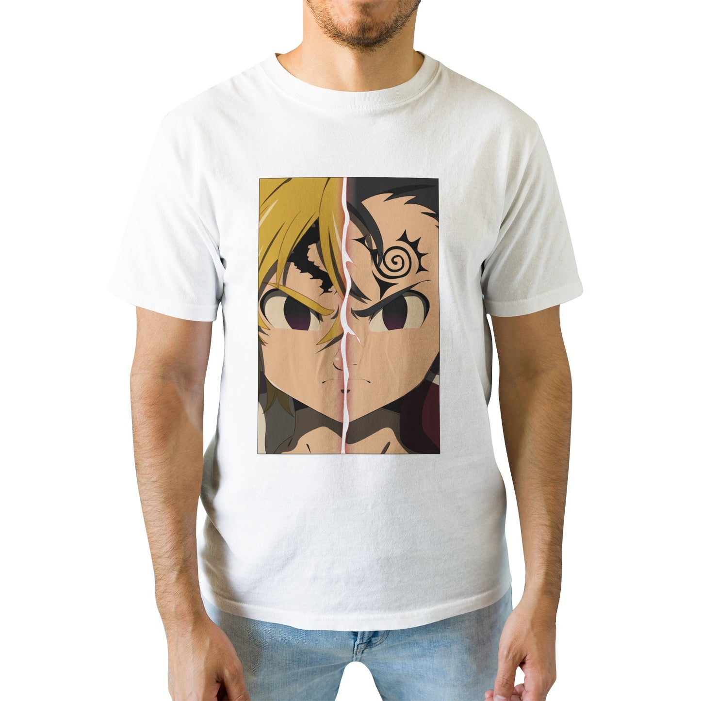 Kenshi Manga - T-shirt Custom - XS/3XL - Noir & Blanc & Bleu & Rouge