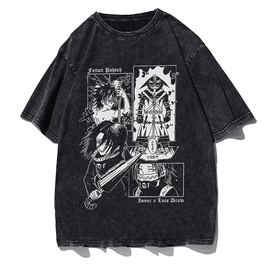 Kenshi Manga - T-shirt Délavé Custom - M/2XL - Noir