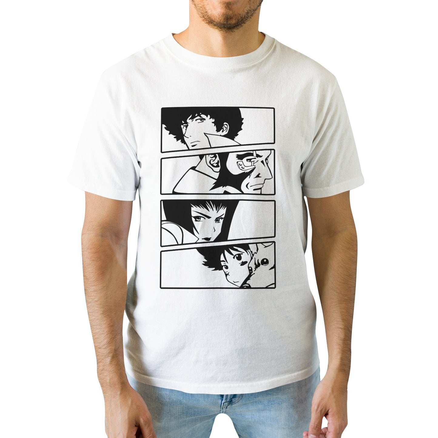 Kenshi Manga - T-shirt Custom - XS/3XL - Noir & Blanc & Bleu & Gris & Rouge